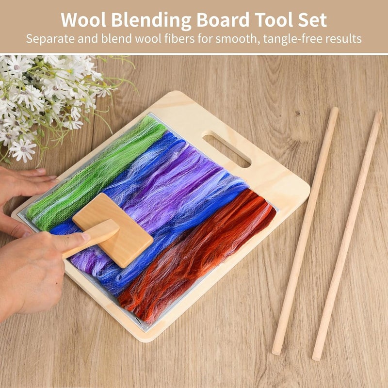 Varku 4 PCS Wool Blending Board Set, Wooden Carding Brush, 2 Wooden Sticks, Felted Wool Carder for DIY Projects, Wool Comb for Mixing - Image 2